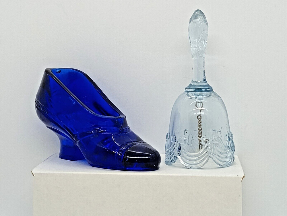 Colbalt Blue Glass Slipper Blue Tint Clear Glass Decorative Bell